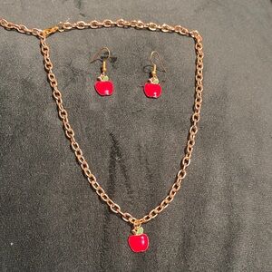 Chic Gold and Red Apple Necklace Set
